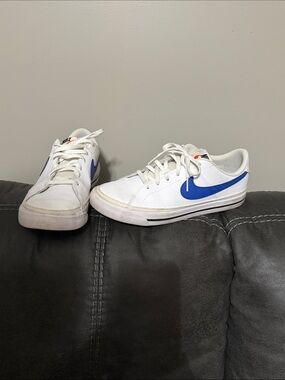 Nike Kids White Sneakers with Blue Swoosh